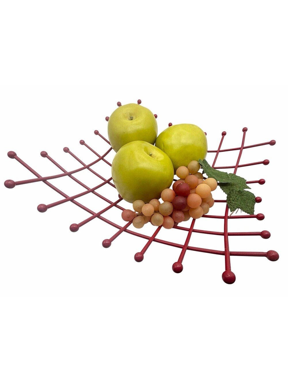 Vintage IKEA Red Metal Fruit Basket Wire Bowl MCM Modernist 90s Retro Style